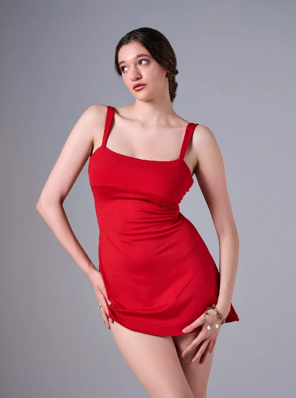 VIENNA Tie Up corset Back Mini Dress in Red