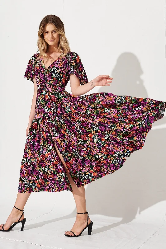 Violet Maxi Dress In Black Multi Floral