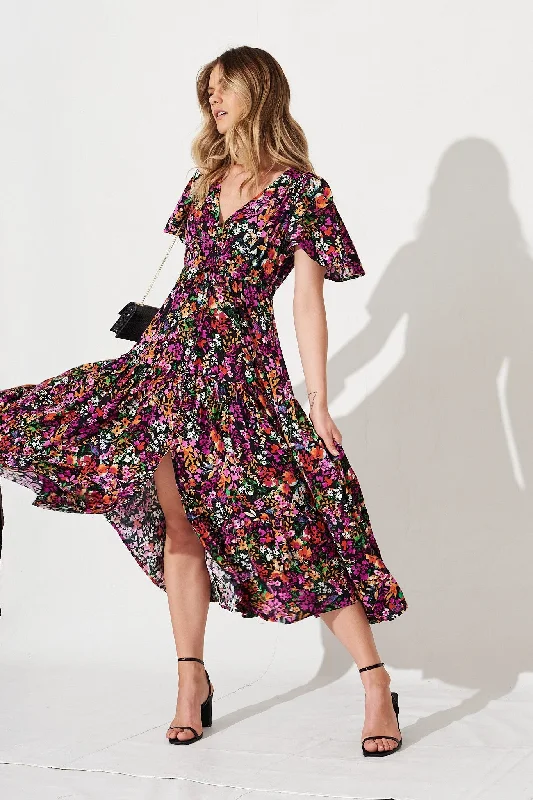 Violet Maxi Dress In Black Multi Floral