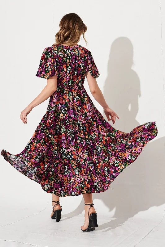 Violet Maxi Dress In Black Multi Floral