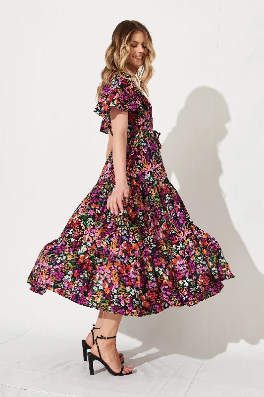 Violet Maxi Dress In Black Multi Floral