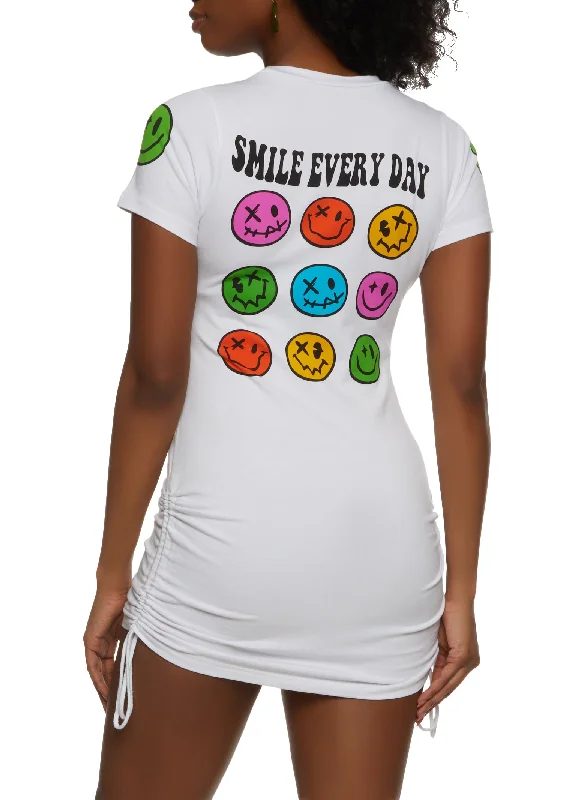 Smile Everyday Ruched Graphic T Shirt Dress