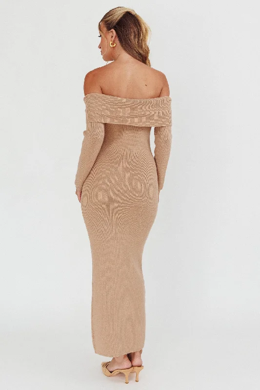 Winter Wonder Off-Shoulder Knit Maxi Dress Mocha