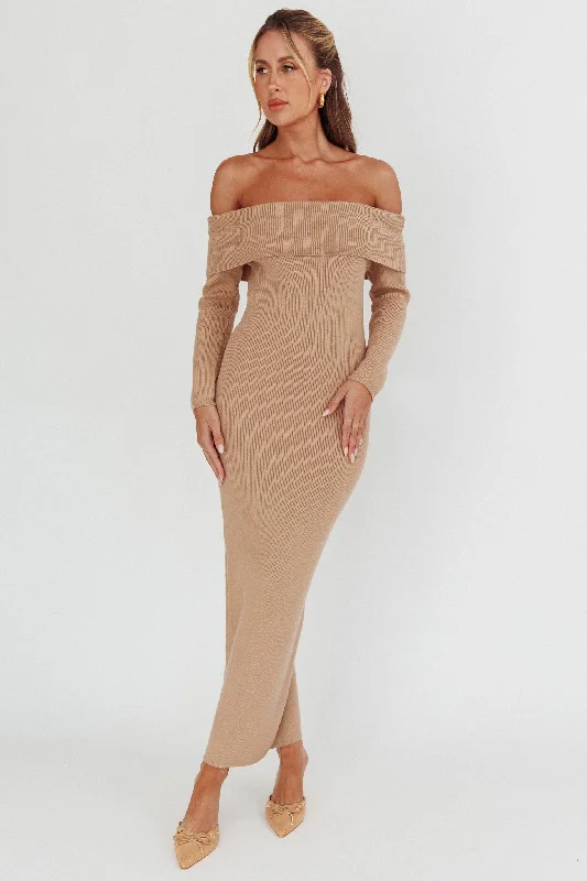 Winter Wonder Off-Shoulder Knit Maxi Dress Mocha