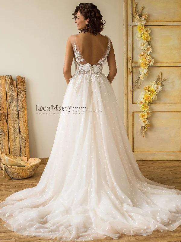 3D Flowers Wedding Dress in A-Line Style