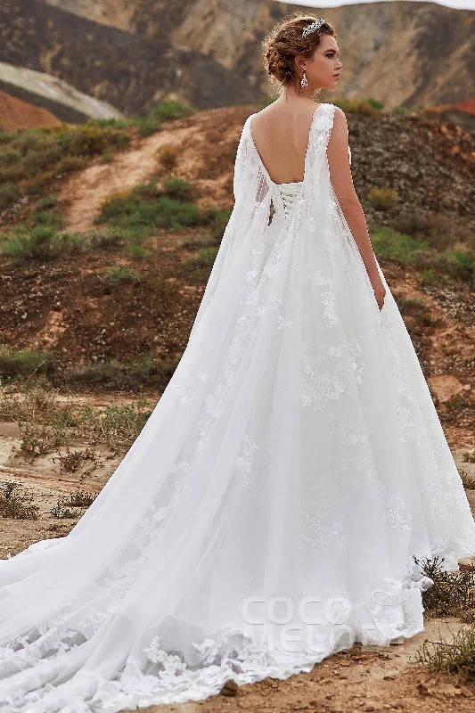 A-Line Cathedral Train Lace Wedding Dress LD5766