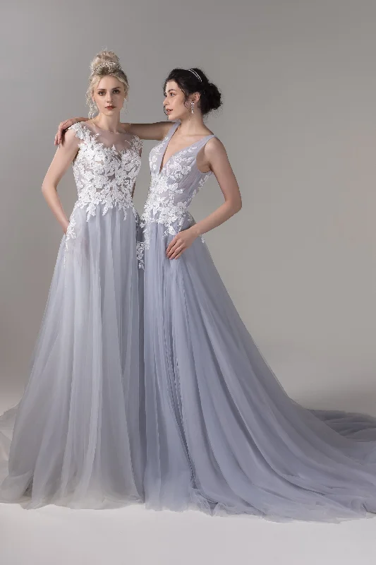 A-Line Court Train Lace Tulle Wedding Dress CW2811