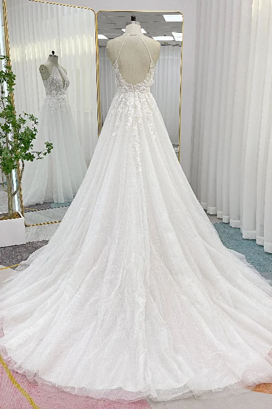 A-Line Court Train Lace Tulle Wedding Dress CW3281