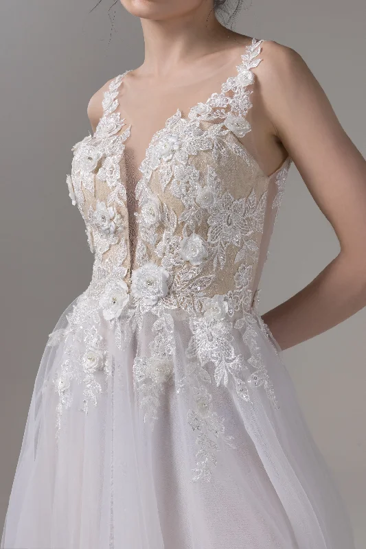 A-Line Court Train Lace Wedding Dress CW2661