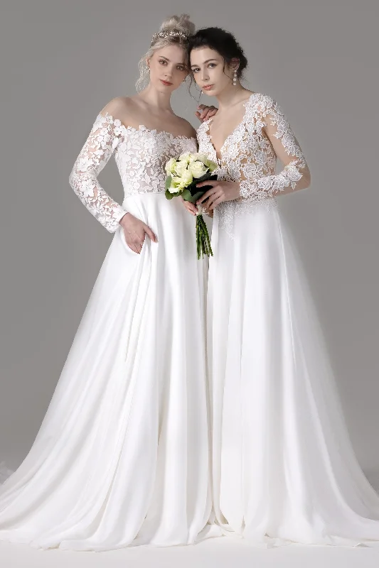 A-Line Court Train Lace Wedding Dress CW2799