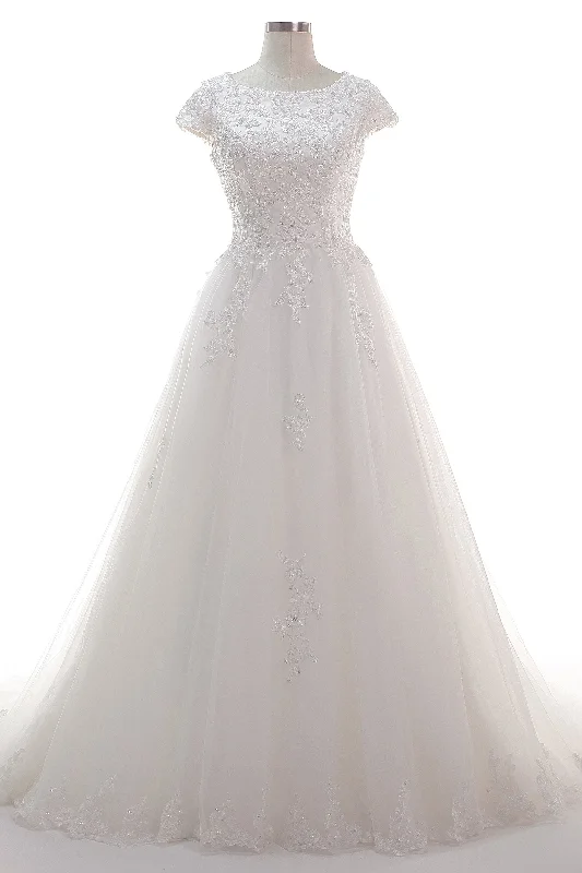 A-Line Court Train Tulle Lace Wedding Dress CW2453