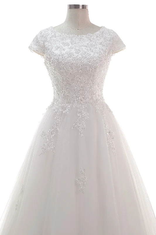 A-Line Court Train Tulle Lace Wedding Dress CW2453