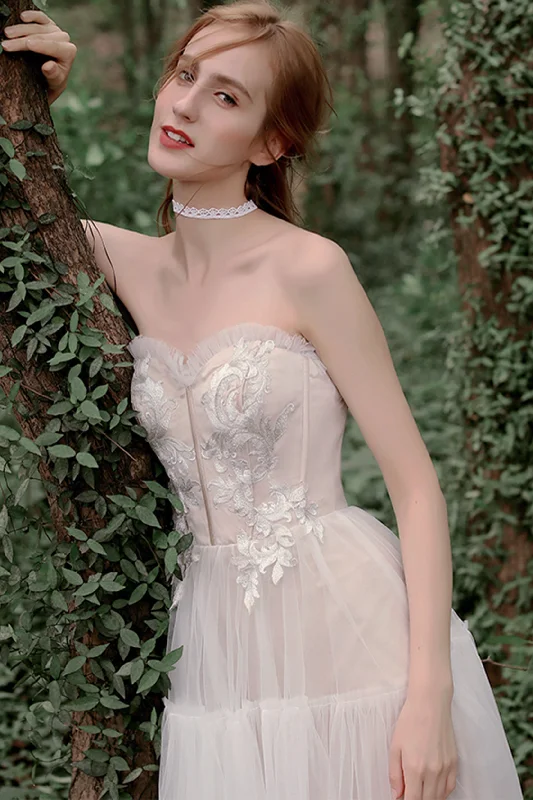 A-Line Tea Length Lace Tulle Wedding Dress CW2756