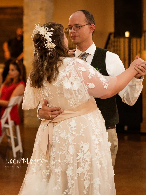 Boho Wedding Dress with Flutter Sleeves