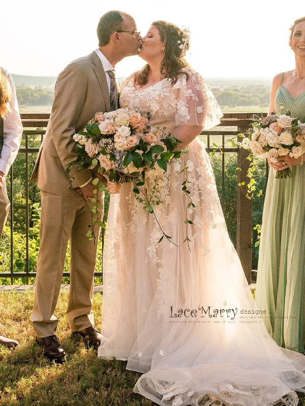 Boho Wedding Dress with Flutter Sleeves