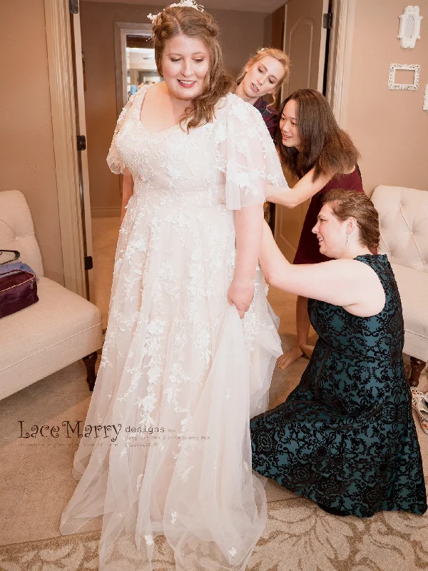 Boho Wedding Dress with Flutter Sleeves