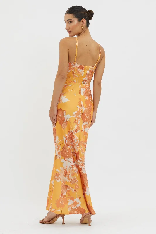 Carter Foldover Neckline Maxi Dress Orange Yellow