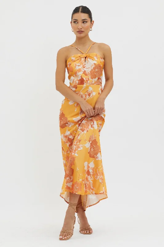 Carter Foldover Neckline Maxi Dress Orange Yellow