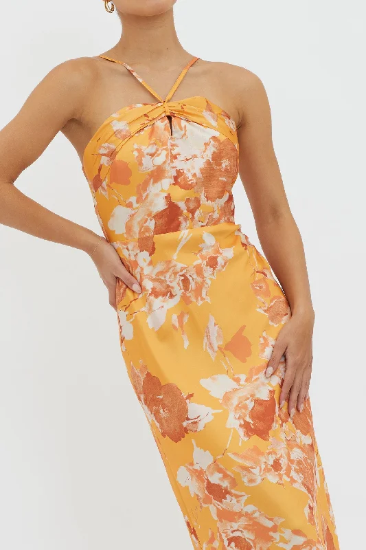 Carter Foldover Neckline Maxi Dress Orange Yellow