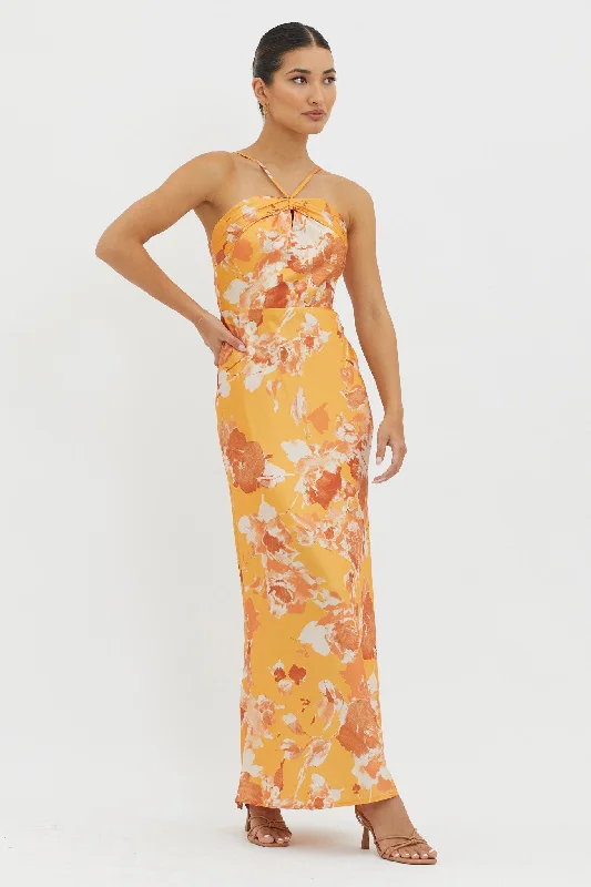 Carter Foldover Neckline Maxi Dress Orange Yellow