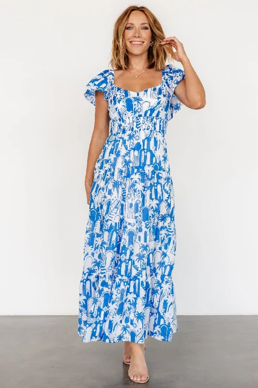 Catira Maxi Dress | Blue + White