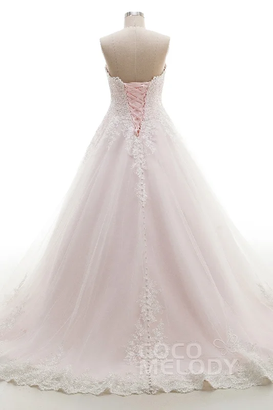 A-Line Sweep-Brush Train Tulle Lace Wedding Dress B14A0052