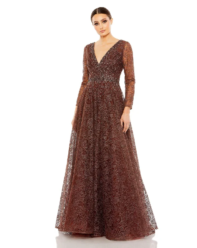 Chocolate 14 Mac Duggal 20372 Long Sleeve Formal Evening Dress Sale