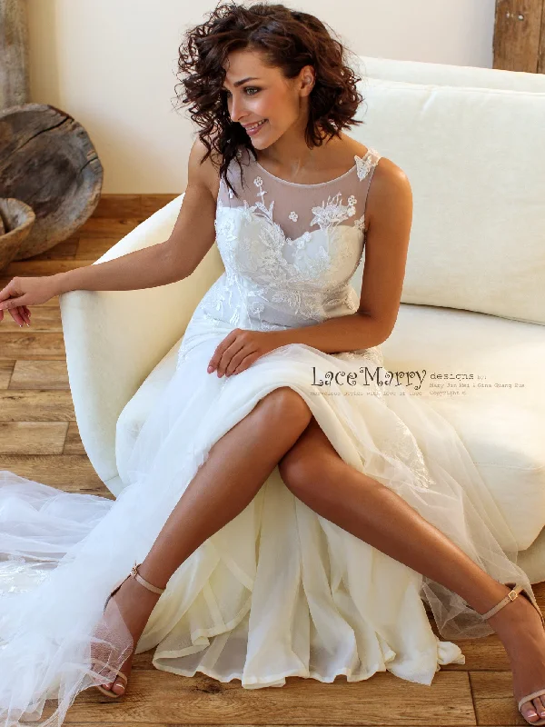 Fitted Lace Wedding Dress with Beaded Floral Appliques