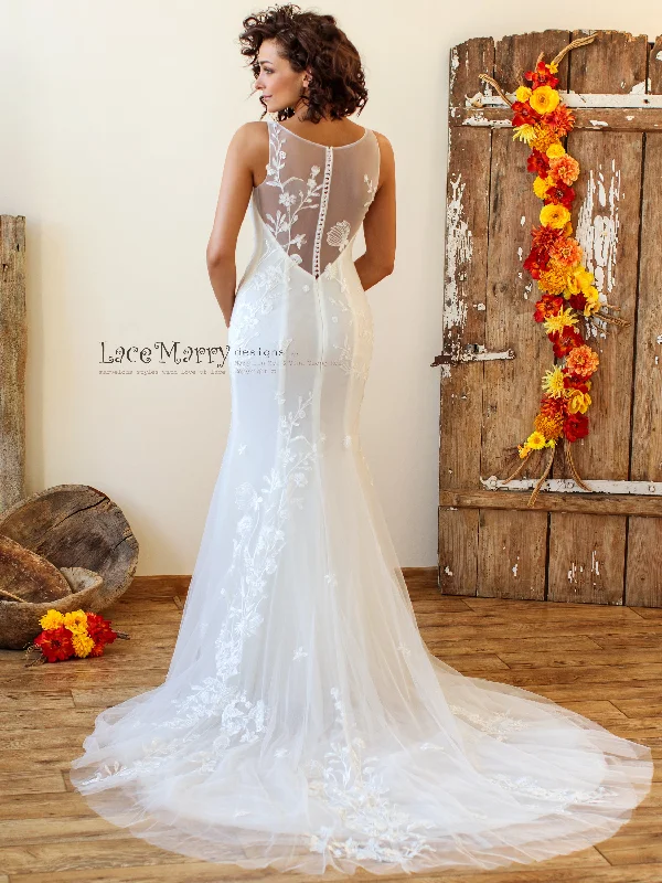 Fitted Lace Wedding Dress with Beaded Floral Appliques