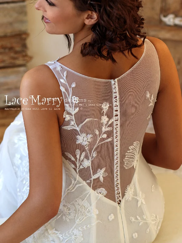 Fitted Lace Wedding Dress with Beaded Floral Appliques