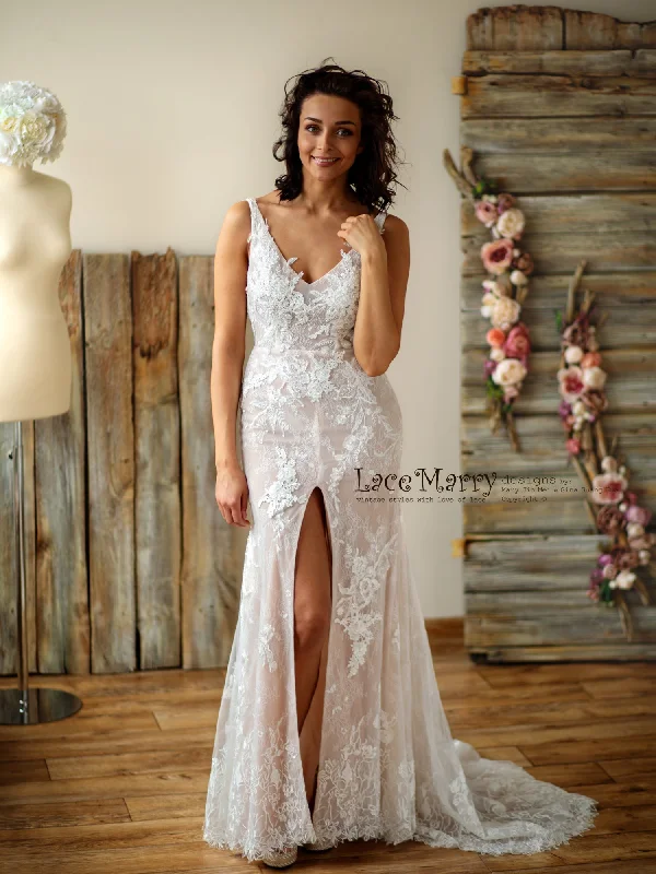 Fitted Lace Wedding Dress with Slit from French Lace