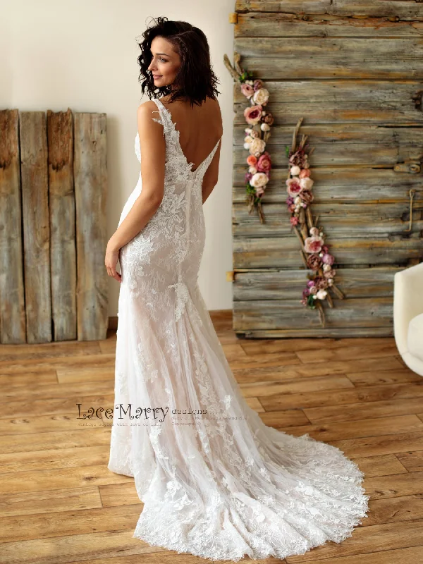 Fitted Lace Wedding Dress with Slit from French Lace