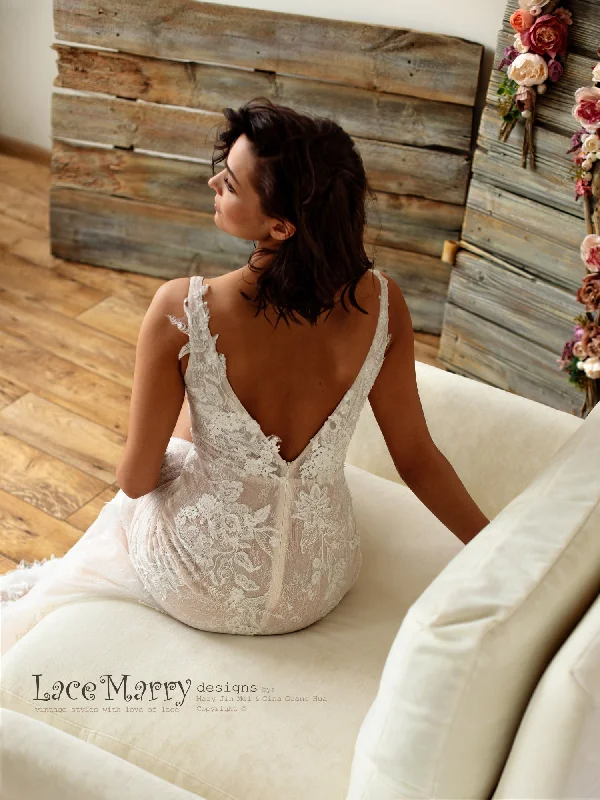 Fitted Lace Wedding Dress with Slit from French Lace