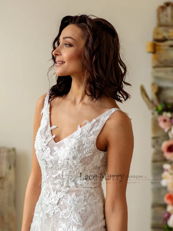 Fitted Lace Wedding Dress with Slit from French Lace