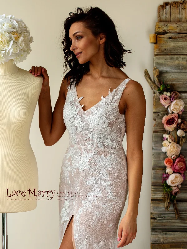 Fitted Lace Wedding Dress with Slit from French Lace