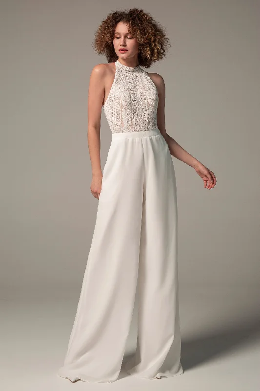 Floor Length Chiffon Lace Wedding Jumpsuit CW2354