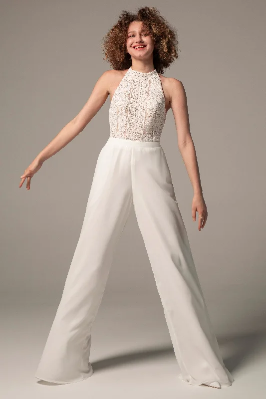 Floor Length Chiffon Lace Wedding Jumpsuit CW2354