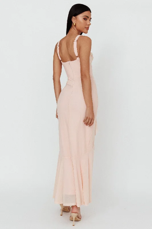 Hollianna Ruffle Trim Split Maxi Dress Champagne