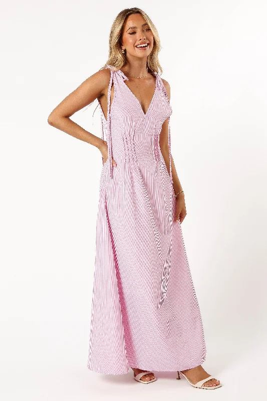 Lainey Tie Maxi Dress - Pink Stripe