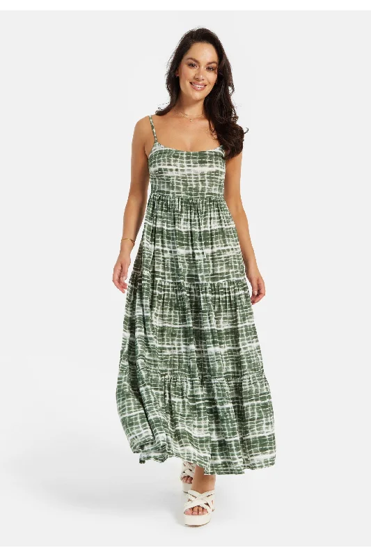 Liquorish Khaki Tie Dye Cami Maxi Dress