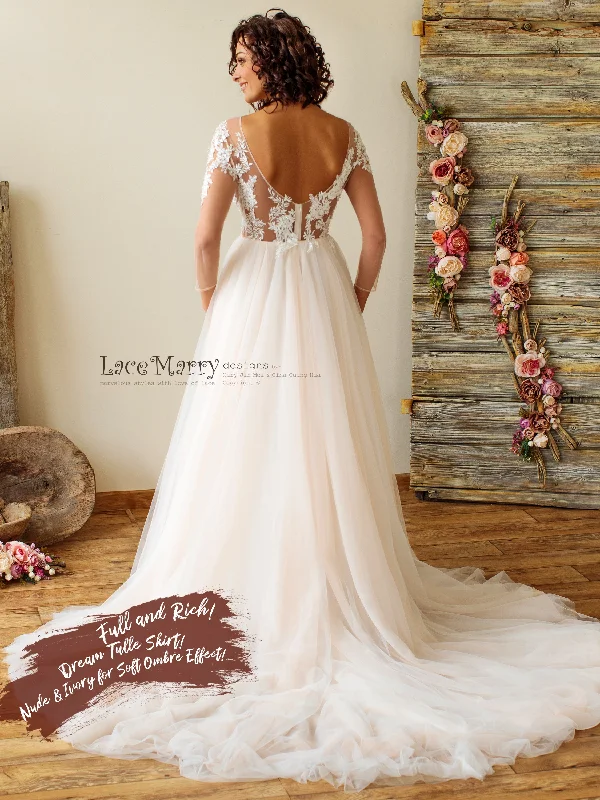 Long Sleeves Boho Wedding Dress with Tattoo Design