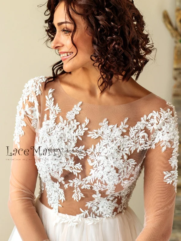 Long Sleeves Boho Wedding Dress with Tattoo Design