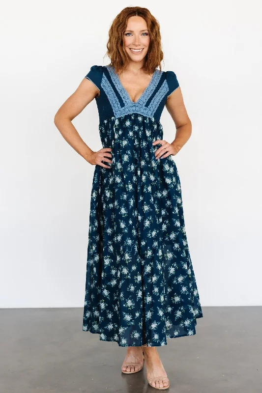 Lucille Maxi Dress | Dark Blue Floral