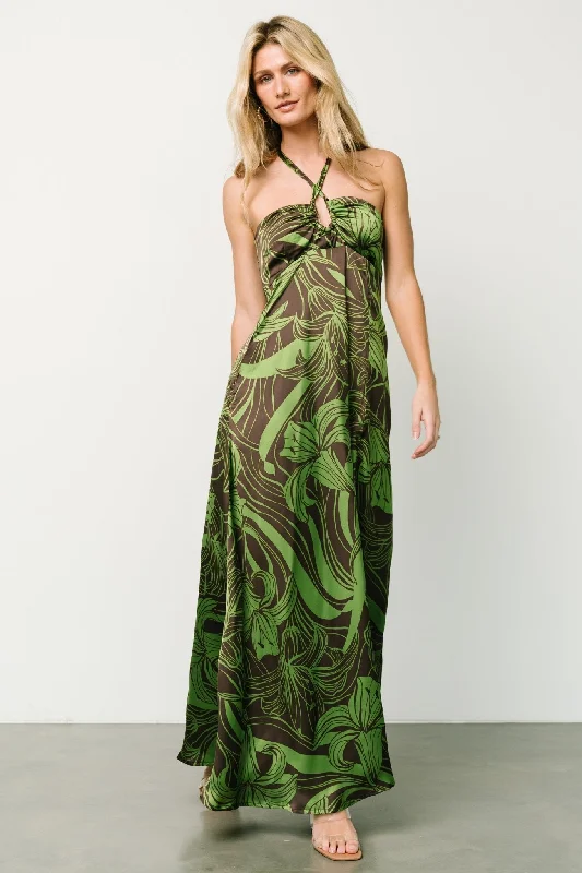 Norah Halter Dress | Brown + Green Print