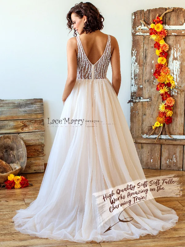 Nude Summer Wedding Dress with Beading