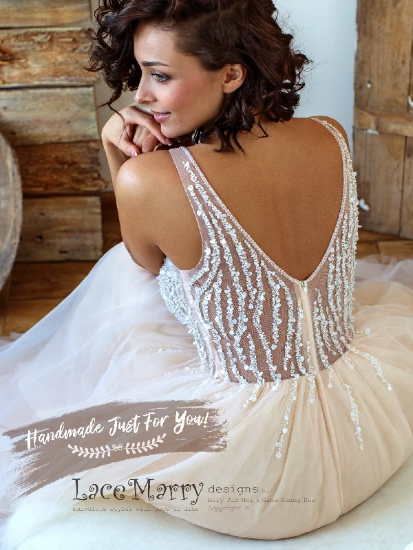 Nude Summer Wedding Dress with Beading