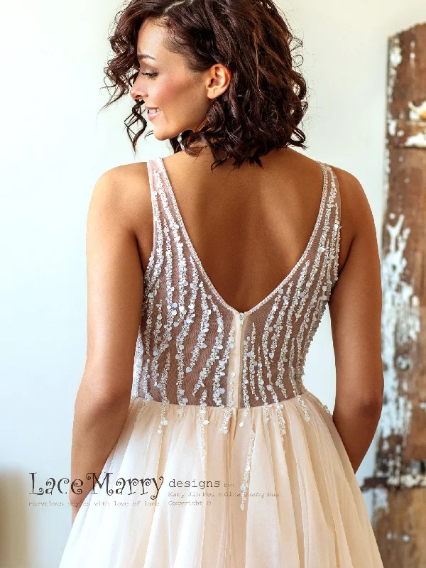 Nude Summer Wedding Dress with Beading