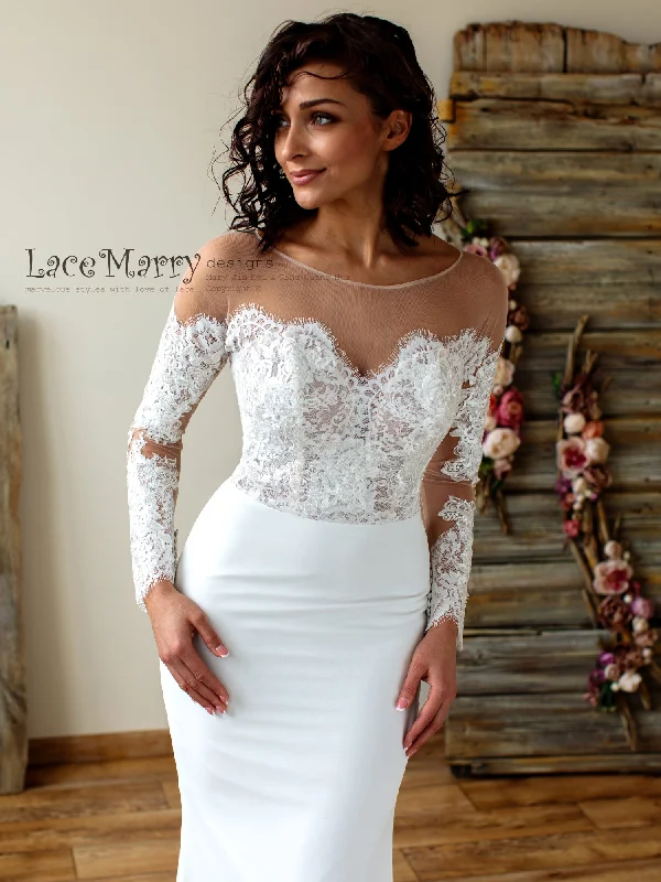 Off-Shoulder Lace Wedding Dress with Long Sleeves