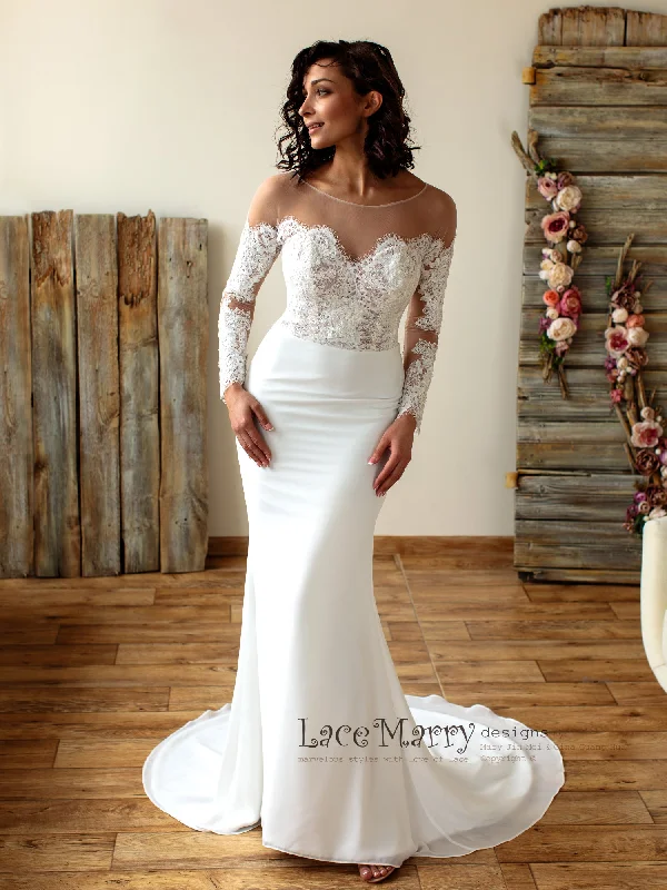 Off-Shoulder Lace Wedding Dress with Long Sleeves