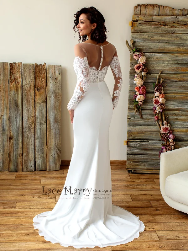 Off-Shoulder Lace Wedding Dress with Long Sleeves